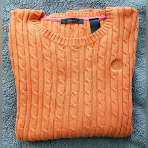 Liz Claiborne Conch Orange Cotton Cable Knit Long Sleeve Crewneck Sweater